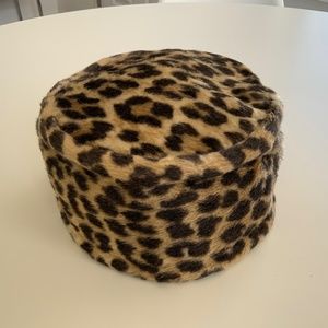 VINTAGE HAT PILLBOX LEOPARD SOFT FAUX FUR